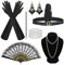Dreamtop 20er Jahre Accessoires Damen 1920er Flapper Great Gatsby Accessoires 1920s Zubehör Set mit Stirnband Handschuhen Halskette Armband Ohrringen Spitze Faltfächer