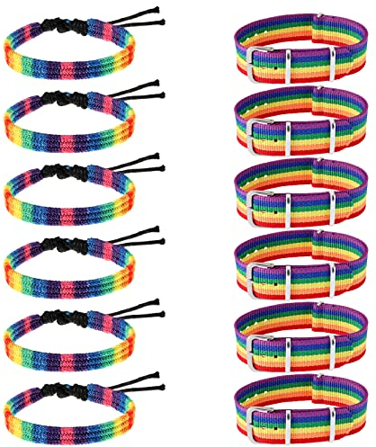 MWOOT 12 Stück Regenbogen LGBT Armband, Gay Lesbian Pride Armbänder, LGBTQ Accessoires für Pride Parades, Regenbogenparade Zubehör Accessory Supplies