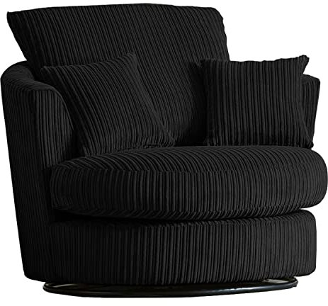 New Luxor Black Fabric Swivel Chair Jumbo Cord Fabric Single Seater 360 Rotation (Black, Swivel Chair)