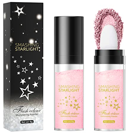 AONAT Highlighter Puder Stick,Glitzer Patting Puder,Fairy Highlighter Powder Stick,Körper Aufhellen Schimmer Sparkle Patting Puder für Gesicht Augen Lippen Haare Körper Glow(Rosa)