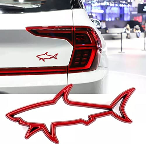 3D Autoaufkleber Haifisch aus Metall - wetterfester Sticker in Chrome Optik - Emblem für Auto und Motorrad (rot)