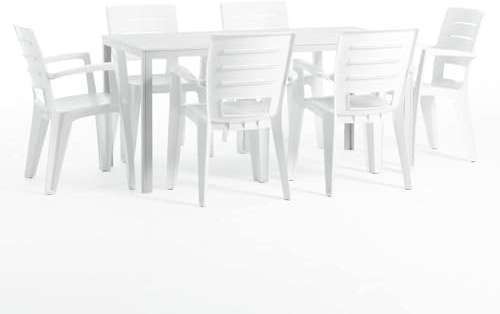 SIEDITI FUORI E DENTRO Set tavolo Thomas + 6 Sedie Anita (tavolo con struttura in ferro e sedie in resina) (Tavolo + sedie bianchi)
