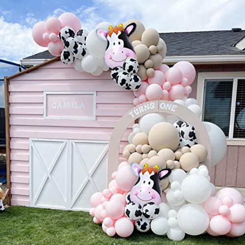 DUGEHO Luftballon Girlande,108 Stück Bauernhof Thema Party Dekoration Rosa Ballon Garland Arch Kit Kuh Tier Luftballons Geburtstag Baby Shower Party Hintergrund
