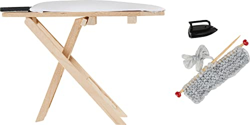 HobbyFun Wichtel-Set Bügelbrett Bügeleisen Strickutensilien 3 Teile Miniatur Holz Metall Weihnachten