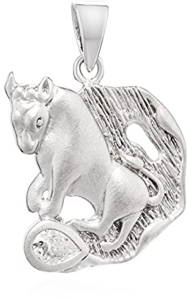 NKlaus Kettenanhänger Sternzeichen Stier 925 Silber matt Zirkonia weiß Zodiac Horoskop 14146