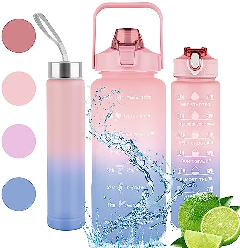 3 PCS Water Bottles With Straw, 300ML 900ML 2000ML Motivational Sport Water Bottles with Time Maker, BPA Free Leakproof Half Gallon 2L Water Jugs