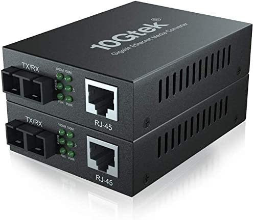 ipolex Convertisseur de média Gigabit Ethernet, double port SC 1,25G, convertisseur de média SC Fibre vers cuivre RJ45 fibre optique MMF pour 10/100/1000Base-TX à 1000Base-SX, jusqu’à 550m. 2-Pack.