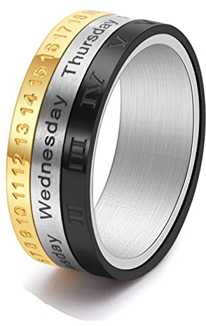 KnSam Eheringe Modern, 8MM Ring Verlobung Herren Nummer Spinner, Edelstahl Ringe, Herrenring Dreifarbig Gr.57 (18.1)