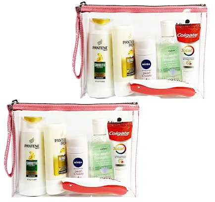 Trousse de Toilette Avion // Travel Kit // Trousse de Voyage Avion // Idéal Valise Cabine // Conforme Normes aéroportuaires (Femme - Lot de 2)