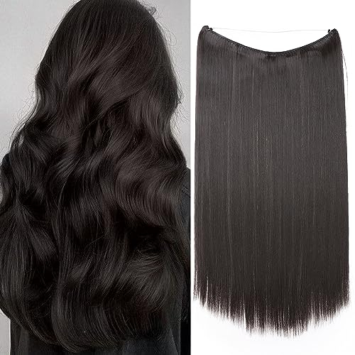 TESS Haarteil Extensions Dunkelbraun, Glatt Haarverlängerung mit Gummiband 1 Tresse Haarverlängerung Synthetische Haare Haarverdichtung 20(50cm)-90g