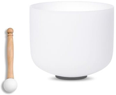 SOUNDELLO - 11 White D Note Quartz Crystal Singing Bowl for Healing, Mindfulness and Meditation, Yoga, Sound Baths, with Rubber Mallet O-Ring