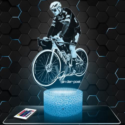 Lampephoto.fr - Lampe M. Van der Poel Radfahrer 3D Nachtlicht Fahrrad | Made in France, Sockel wählbar, dimmbar, Batterie/USB, HD-Lasergravur, Geschenk für Radsportfans