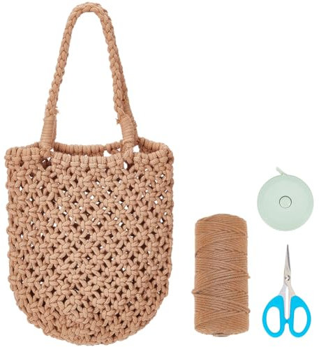 WEBEEDY Makramee-Taschen-DIY-Kit, Böhmische Handtasche Makramee-Schnallentaschen-Set Inklusive 3 mm Makramee-Kordel Häkeltaschen Für Frauen Urlaubs-Stranddekoration Mit Anleitung