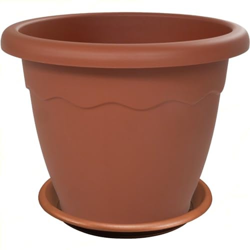Sicignano | Vaso Rotondo per Fiori Piante + Sottovaso, Plastica Color Terracotta, con Fori di Drenaggio, Resistente agli UV - Esterno Giardino Balcone Terrazzo, Made in Italy (1, Ø70x49h cm)