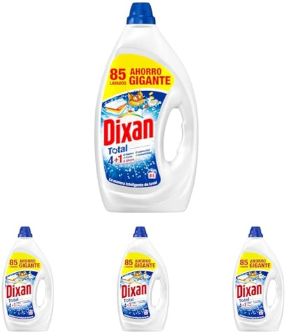 Dixan Gel Total 4+1, Detergente Líquido para Lavadora 85 Lavados, jabón líquido para lavar la ropa blanca y clara. Limpieza, luminosidad, frescor y sostenibilidad, versión antigua (Paquete de 4)