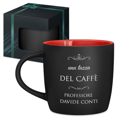 Maverton Tazza da caffè macchiato o tè in ceramica - 400 ml - Incisione personalizzata - Tazze con manico per bevande per Lui - Bicchiere da colazione per compleanno uomo - Interno rosso - professore