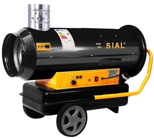 SIAL Chauffage Soufflant Indirect au Fioul 40 kW - Volume D'air 2000 m³/h - Chauffage de Chantier - Avec Cheminée/Affichage Double écran/Fonction Retard/(Noir) IY40-Black