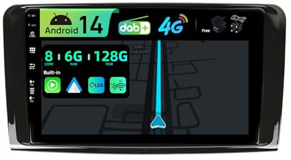 BXLIYER | Eingebaut 4G & DAB | Android 14 QLED Autoradio für Benz GL ML Class W164 X164 ML350 ML450 ML500 GL320 GL450 |6G+128G | Carplay Android Auto | Kamera + MIC | Dual Band WiFi SWC | 9 Zoll 2 Din