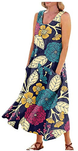 Sommerkleid Damen Leinenkleid Damen Damen Cocktailkleid Knielang Elegant Kleid Kleid Langarm Damen Kurz Flügelärmel Rüschen Maxikleid Rockabilly Freizeitkleid Lange Abendkleider(5-Navy,L)