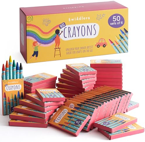 THE TWIDDLERS 50 Packungen Wachsmalstiften, 6 Farben (300 Stück) - Gastgeschenke, Mitbringsel, Mitgebsel für Kindergeburtstag, Kindergarten, Grundschule