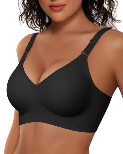 Vertvie Wireless Push Up Bras for Women Non Wired Seamless Full Coverage Bra Soft Support Comfort Everyday Bra Regular and Plus Size (Black,S)