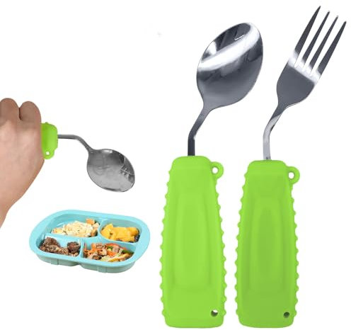 Adaptive Easy Grip Cutlery Set for Arthritic Hands - Spoon and Fork for Tremors, Parkinson, Disabled and Elderly Adults - Daily Living Assist