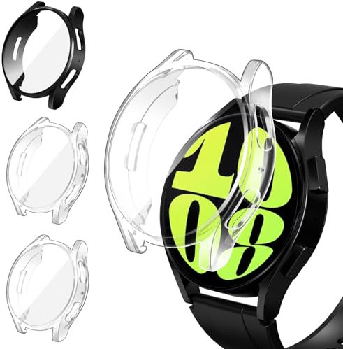 iVoler 3 Piezas Funda con Protector de Pantalla para Samsung Galaxy Watch 6 44mm, Protección Completa Carcasa Protectora Delgado Suave TPU Anti-Arañazos Case, 2 Transparente + 1 Negro