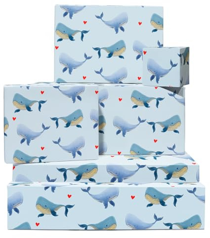 Geschenkpapier Blau – 6 Bögen Geschenkpapier mit Anhängern – Sperma und Blauwale – Meerestier – für Männer, Frauen, Kinder – mit Aufklebern – recycelbar – von Central 23