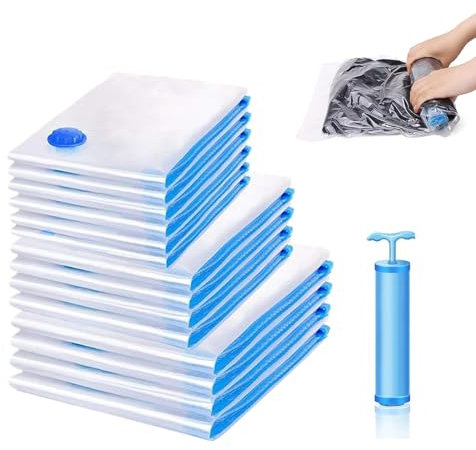 TTSTOIEE sacchetti sottovuoto vestiti 11 pezzi (con pompa), sacchi sottovuoto piumoni risparmiano spazio nell'armadio 80%, sacchetti sottovuoto coperte da viaggio, PE+PA materiale durevole