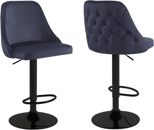 HYGRAD Set Of 2 Velvet Bar Stools Swivel Adjustable Breakfast Bar Stool Home Kitchen Island Stools Padded Soft Height Adjustable Stool (Black + Black Base)