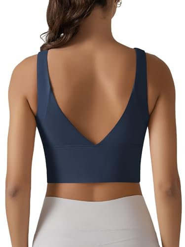 IDOPIP Sport BH Damen: Starker Halt Nahtloser BH Ohne Bügel Yoga Bra - Push up Crop Tops Elastic Wohlfühl Bügelloser Soft Fitness Lauf Joggen Tief V Rücken Bustier Große Größen blau M