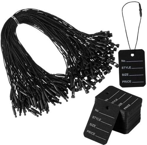 Nezyo 200 Pcs Preisschilder mit Polyesterschnur Preisschilder Hängeetiketten Markierungsetiketten mit Faden 30 x 50 mm Polyesterschnur mit Schnappverschluss zum Anbringen von Etiketten(Schwarz)