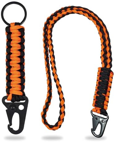 Strong Lanyard with Carabiner, Heavy Duty Paracord Lanyards for Neck Keychain Lanyard Key Rope Lanyard Neck Strap Braided for Keys ID Card Badge Holder Camera Phone Outdoor Activities(Black Orange)