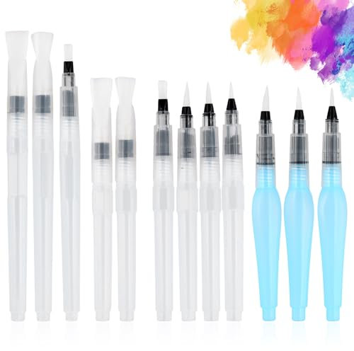 12 Stylos Pinceau à Eau, Pinceaux Aquarelle à Reserve d'eau Rechargeables, Pointe Pointue et Pointe Plate pour Peinture Artistique, Stylo Brosse Aquarelle d'eau pour Calligraphie (B)