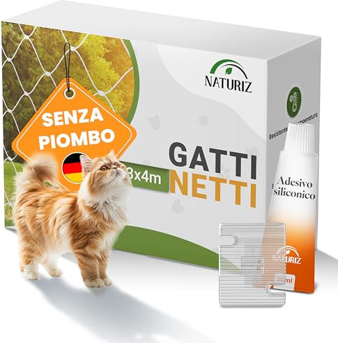 Naturiz® Rete per gatti per balcone senza foratura, con gancio e adesivo in silicone – Rete di protezione per gatti per balcone e finestre, trasparente – Rete per colombe come difesa (3 x 4 m)