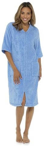 GM Apparel Women’s Zip Up Bathrobe Dressing Gown - 100% Cotton Ladies Terry Towelling Bath Robes - Highly Absorbent Towel Robes (16-18, Blue)