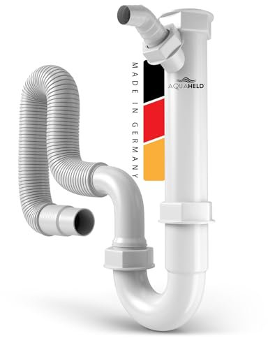 AquaHeld® Siphon für Küchenspüle mit flexiblem Ablaufschlauch [Made in Germany] - 1 1/2 “ x 40/50mm - Röhrensiphon mit einem 1” Geräteanschluss + Anschlussdichtungen