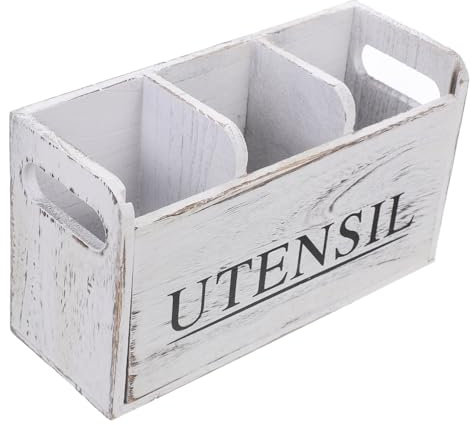 Mikikit Soporte para Utensilios de Cocina de Madera Organizador Grande Multifuncional Resistente para Encimera Decoración Rústica Caja para Guardar Cubiertos
