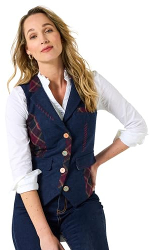 Joe Browns Heritage Gilet à Carreaux Mix and Match pour Femme, Coupe régulière, Violet, Taille 36