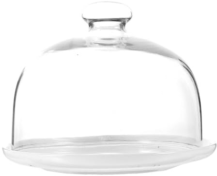 GLEAVI Céramique Assiette de Dégustation de Boulangerie Ronde | Dôme en Verre Transparent, Finition Blanche Brillante, Usage Polyvalent pour Desserts, Fruits et Pain Plusieurs styles