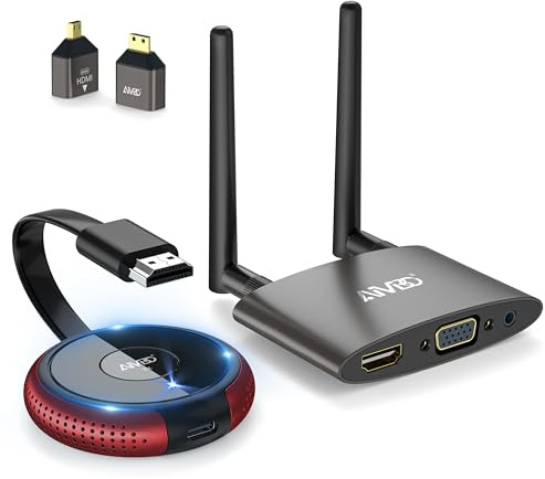 HDMI Inalámbrico Transmisor y Receptor 4K/5.8G, VGA&HDMI Pantallas Dual Wireless Transmitter Receiver, de Laptop/TV Box/USB C/Cámara/BLU-Ray/PS a HDTV/Monitor/Proyector 165FT/50M
