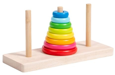 QUXVUIS Bunte Ringe Spielzeug für die kognitive Entwicklung bei Kindern Holzlehrmittel im Turm von Hanoi Baustein Arhat Tower, 8 Farbschichten