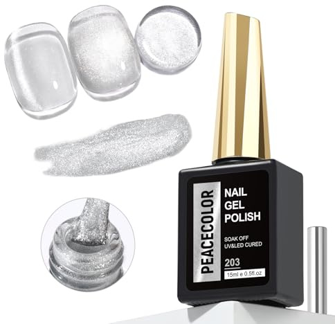 PEACECOLOR 15ml UV Nagellack Gel Magnet Gel Polish Transparent Glitter Cat Eye Effect für Nail Art Anfänger und Profis Nail Dekoration Maniküre Kunstsalon