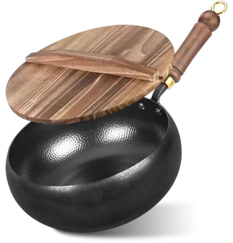 Umllpet Unbeschichtete Eisenpfanne Geschmiedet, Gusseiserne Pfanne, Handgeschmiedeter Eisentopf Mit Wärmespeicherfunktion, Schmiedeeiserne Pfanne, Antihaftpfanne für Gasherd und Induktionsherd (28CM)