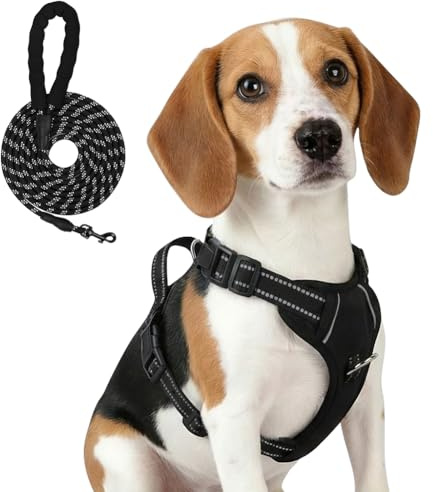 AYESY Arnés para Perro, Arnes Tipo Chaleco para Perros a Prueba de Escapes con Correa, Malla Transpirable Chaleco Acolchado Ajustable para Caminar Entrenar Correr Negro M