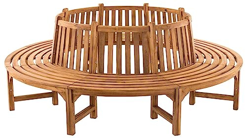 DELUKE Baumbank Sutor Holz Teak 250x250x92 cm | Kreisrunde Sitzbank Mit Lehne Baumbank Gartenbank Für Baum