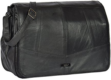 Ladies Real Leather Large Cross Body Organiser Messenger Shoulder Bag HOL975 Black