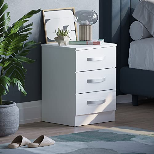 Vida Designs High Gloss 3 Drawer Bedside Rectangular Nightstand Cabinet, White, 36 cm D x 40 cm W x 56 cm H