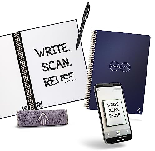 Rocketbook Core Cuaderno Inteligente Reutilizable, Cuaderno Conectado Digitalmente con Bolígrafo, Paño y Aplicación, Cuadrícula de Puntos, Azul Medianoche, Tamaño A5 15 cm x 22,4 cm, 36 Páginas