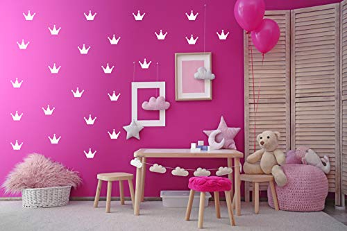 Krone Prinzessin Prinz Vinyl Sticker Set Aufkleber Wandtattoo Kinder Decor Baby Jungen oder Mädchen Kindergarten, Kinderzimmer, Babyzimmer, Süß, Decal (Weiss, 16er Set)
